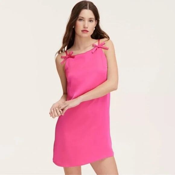 NWT Kate Spade Bows Mini Shift Dress Small Hot Pink 90s Coquette Feminine Glam - Picture 1 of 9